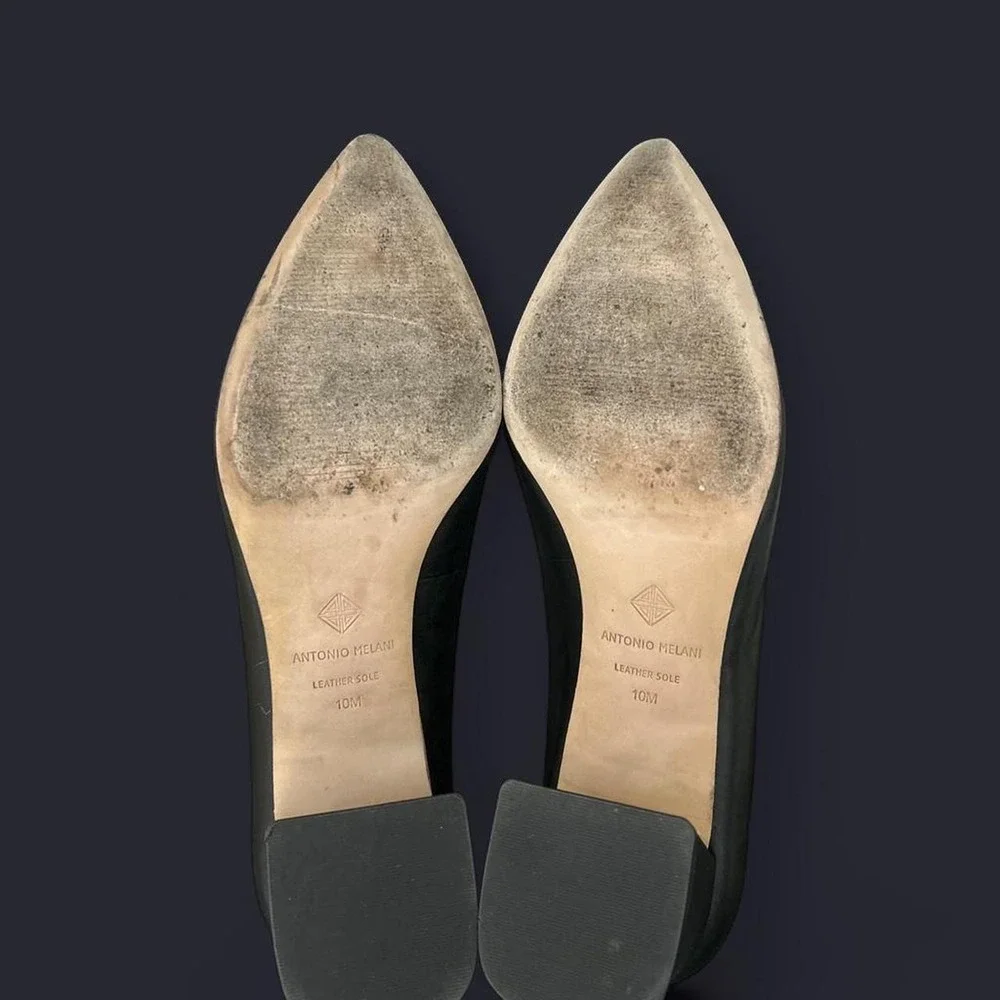 Antonio Melani Black Leather Block Heel Pointed Toe Pumps Womens 10M EU 40